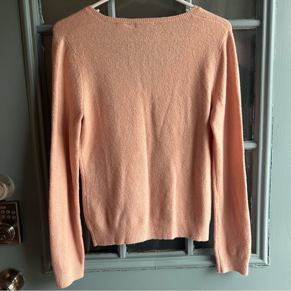 Y2K Vintage Beaded Sequin Butterfly Long Sleeve Rabbit Hair Sweater Coral Pink M - Picture 5 of 8
